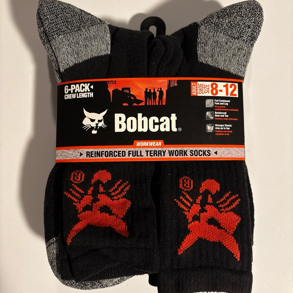 6 Pack Bobcat Work Socks Black Sz 8-12 New